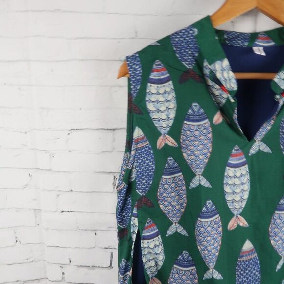 3 FAT MEN GREEN WITH FISH PRINT SLEEVELESS COVER UP MAXI DRESS SIZE LARGE - Picture 10 of 12